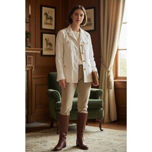 LRL White Safari Jacket Gold Button Equestrian Ranch Luxe Western Heritage